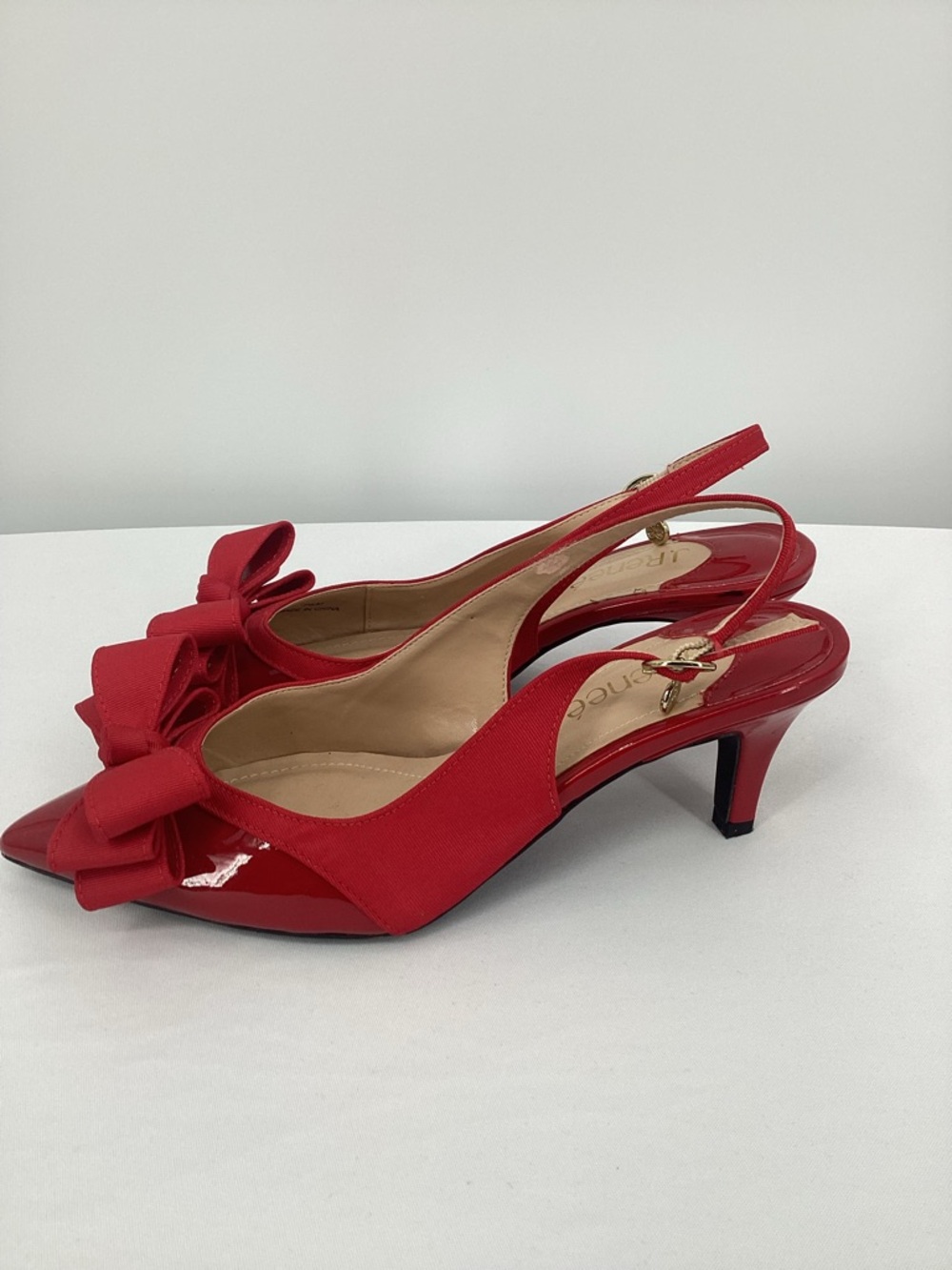 J.Renee Red Patent Pointed-Toe Slingback Pumps with Bow Accent - Picture 3 of 10